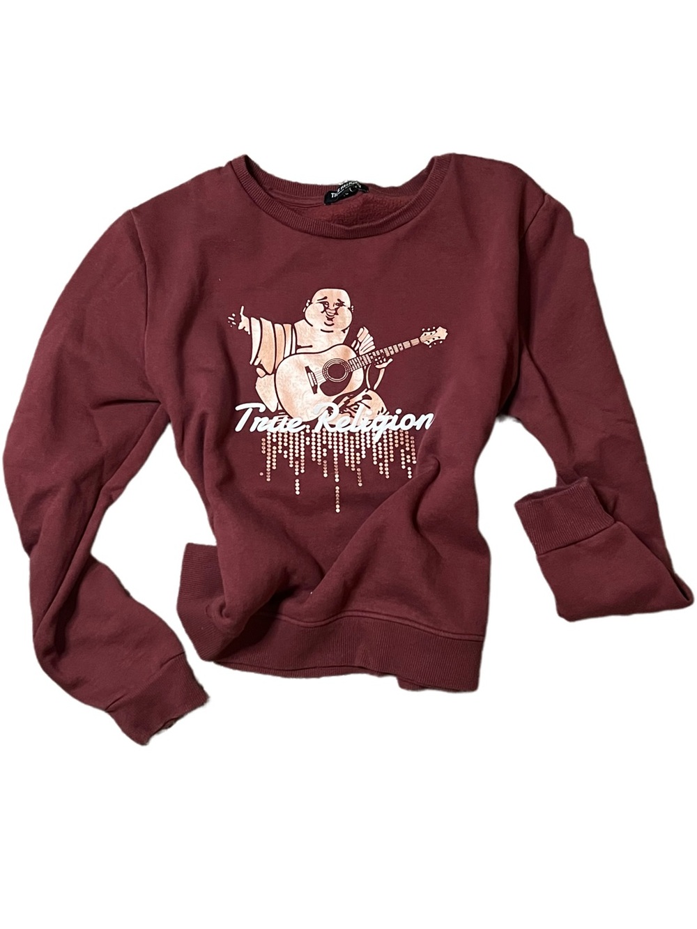 True Religion Women's Burgundy Graphic Crewneck Sweatshirt